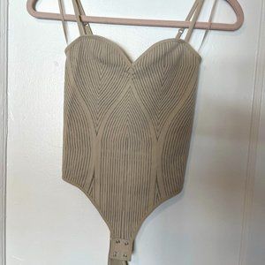 Dynamite, Ribbed Contour Camisole Bodysuit, Cream/Charcoal, x-Small/TP